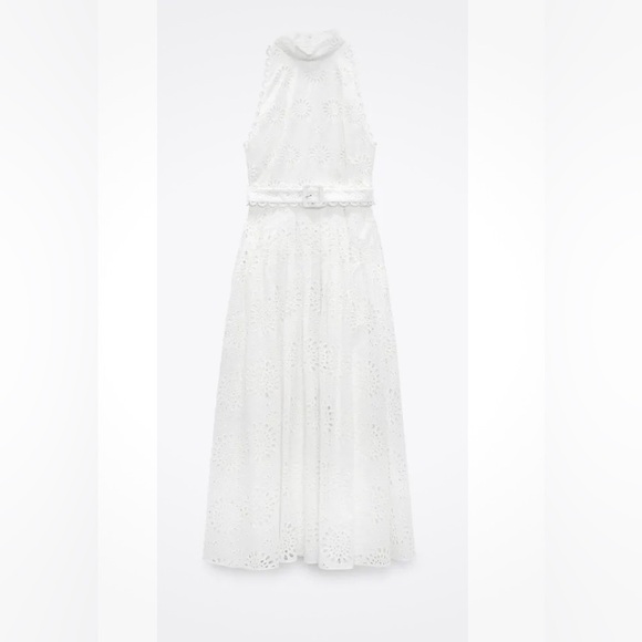 NEW ZARA WHITE LONG EMBROIDERED OPENWORK EYELET DRESS SIZE M 2292/974 RARE - Picture 3 of 9